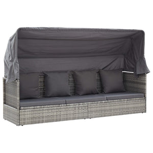 Galleria Design Garden Lounge Bed with Roof Mixed Grey Poly Rattan