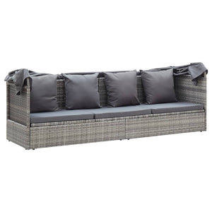 Galleria Design Garden Lounge Bed with Roof Mixed Grey Poly Rattan