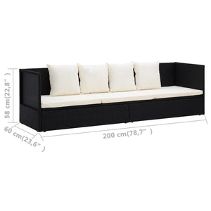 Galleria Design Garden Bed with Cushion & Pillows Poly Rattan Black