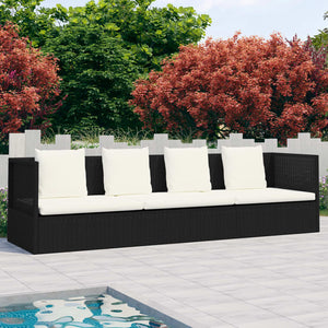 Galleria Design Garden Bed with Cushion & Pillows Poly Rattan Black