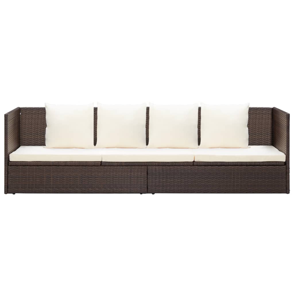 Galleria Design Garden Bed with Cushion & Pillows Poly Rattan Brown