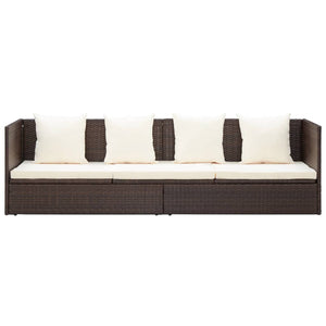 Galleria Design Garden Bed with Cushion & Pillows Poly Rattan Brown