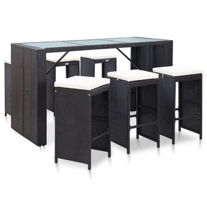 Galleria Design 7 Piece Garden Bar Set with Cushions Poly Rattan Black