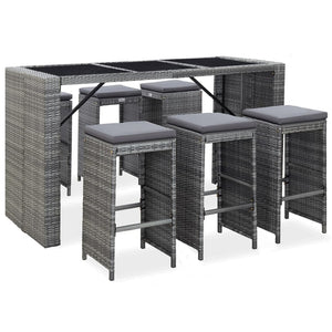 Galleria Design 7 Piece Garden Bar Set with Cushions Poly Rattan Grey