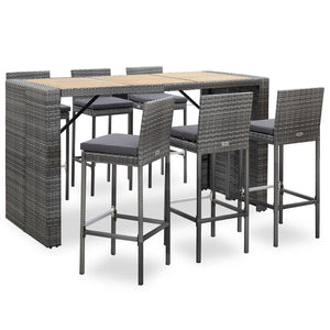 Galleria Design 7 Piece Outdoor Bar Set with Cushions Poly Rattan Grey