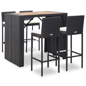 Galleria Design 5 Piece Outdoor Bar Set Poly Rattan and Wood Acacia Black