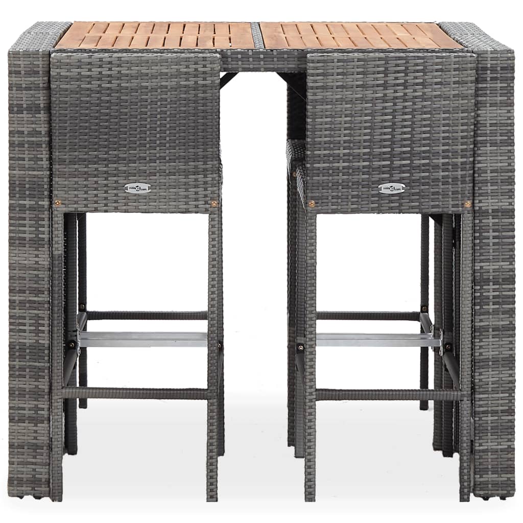 Galleria Design 5 Piece Outdoor Bar Set Poly Rattan and Wood Acacia Grey