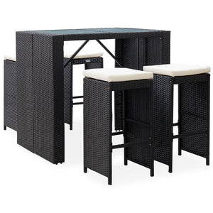 Galleria Design 5 Piece Outdoor Bar Set Poly Rattan and Glass Black