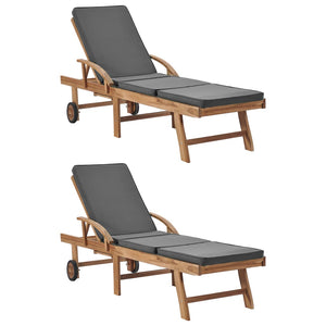 Galleria Design Sun Loungers with Cushions 2 pcs Solid Teak Wood Dark Grey