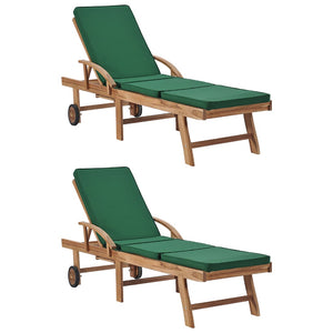 Galleria Design Sun Loungers with Cushions 2 pcs Solid Teak Wood Green