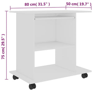 Galleria Design Computer Desk White 80x50x75 cm Engineered Wood