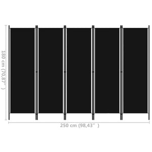 Galleria Design 5-Panel Room Divider Black 250x180 cm