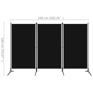 Galleria Design 3-Panel Room Divider Black 260x180 cm