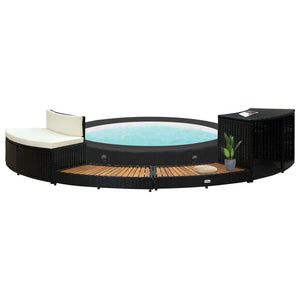 Galleria Design Spa Surround Black Poly Rattan and Acacia Wood