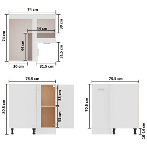 Galleria Design Corner Bottom Cabinet White 75.5x75.5x81.5 cm Engineered Wood