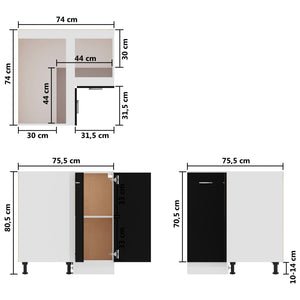 Galleria Design Corner Bottom Cabinet Black 75.5x75.5x81.5 cm Engineered Wood