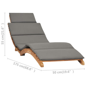 Galleria Design Folding Sun Lounger with Dark Grey Cushion Solid Teak Wood