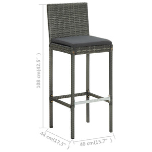 Galleria Design Garden Bar Stools with Cushions 2 pcs Grey Poly Rattan