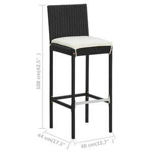 Galleria Design Garden Bar Stools with Cushions 4 pcs Black Poly Rattan