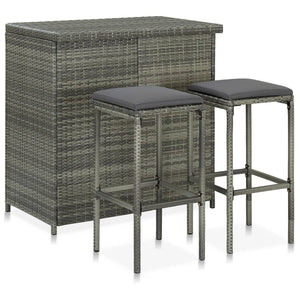 Galleria Design 3 Piece Bar Set Poly Rattan Grey