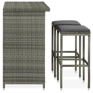 Galleria Design 3 Piece Bar Set Poly Rattan Grey