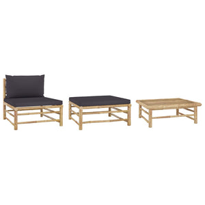 Galleria Design 3 Piece Garden Lounge Set with Dark Grey Cushions Bamboo