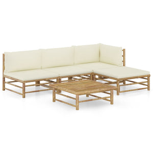 Galleria Design 5 Piece Garden Lounge Set with Cream White Cushions Bamboo