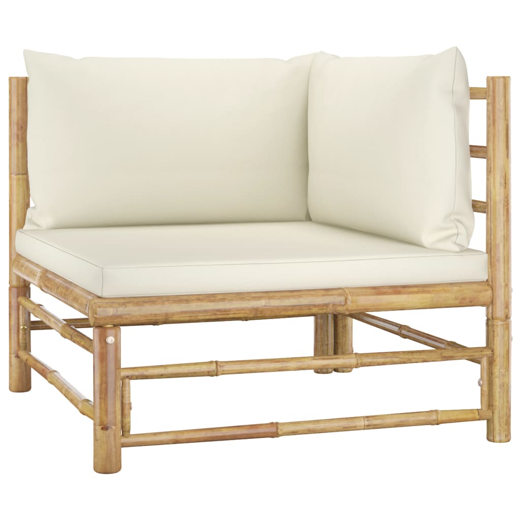 Galleria Design 5 Piece Garden Lounge Set with Cream White Cushions Bamboo