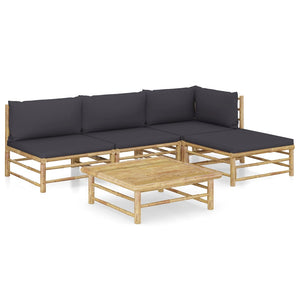 Galleria Design 5 Piece Garden Lounge Set with Dark Grey Cushions Bamboo