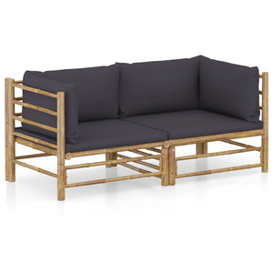 Galleria Design 2 Piece Garden Lounge Set with Dark Grey Cushions Bamboo