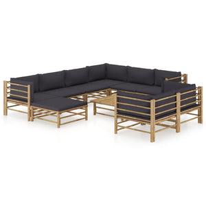 Galleria Design 10 Piece Garden Lounge Set with Dark Grey Cushions Bamboo