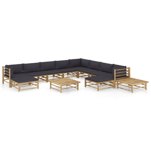 Galleria Design 12 Piece Garden Lounge Set with Dark Grey Cushions Bamboo