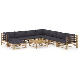 Galleria Design 9 Piece Garden Lounge Set with Dark Grey Cushions Bamboo