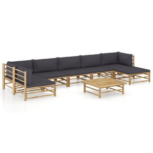 Galleria Design 8 Piece Garden Lounge Set with Dark Grey Cushions Bamboo