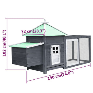 Galleria Design Chicken Coop with Nest Box Grey 190x72x102 cm Solid Firwood