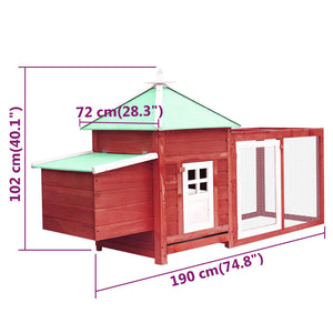 Galleria Design Chicken Coop with Nest Box Red 190x72x102 cm Solid Firwood