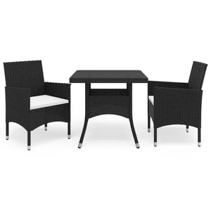 Galleria Design 3 Piece Garden Dining Set Black Poly Rattan and Glass