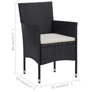 Galleria Design 3 Piece Garden Dining Set Black Poly Rattan and Glass