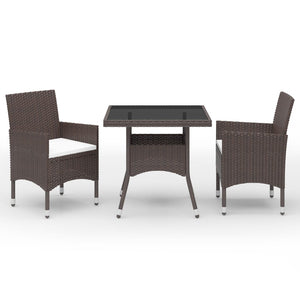 Galleria Design 3 Piece Garden Dining Set Brown Poly Rattan and Glass