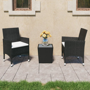 Galleria Design 3 Piece Bistro Set Poly Rattan and Tempered Glass Black