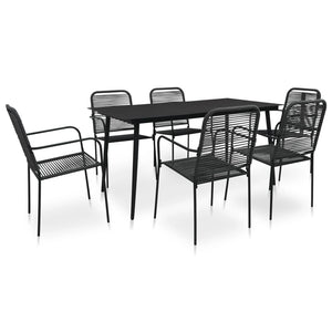 Galleria Design 7 Piece Garden Dining Set Cotton Rope and Steel Black