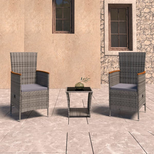 Galleria Design 3 Piece Garden Lounge Set with Cushions Poly Rattan Grey