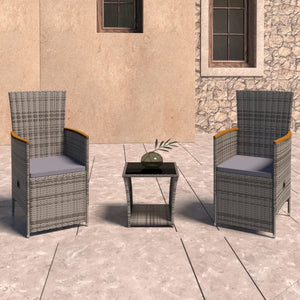 Galleria Design 3 Piece Garden Lounge Set with Cushions Poly Rattan Grey