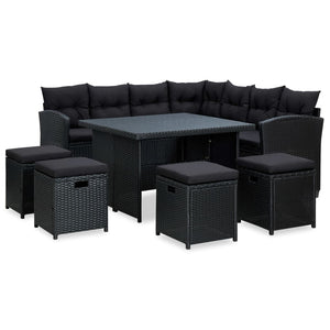 Galleria Design 6 Piece Garden Lounge Set with Cushions Poly Rattan Black