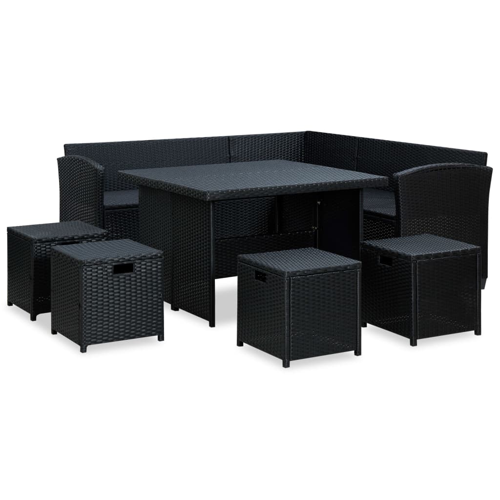 Galleria Design 6 Piece Garden Lounge Set with Cushions Poly Rattan Black