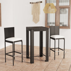 Galleria Design 3 Piece Outdoor Bar Set with Cushions Poly Rattan Black