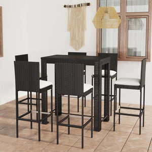 Galleria Design 7 Piece Outdoor Bar Set with Cushions Poly Rattan Black