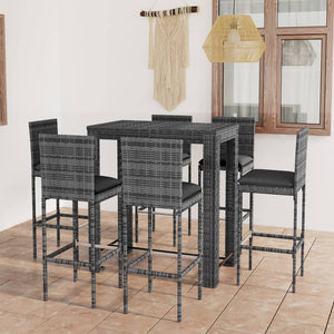 Galleria Design 7 Piece Outdoor Bar Set with Cushions Poly Rattan Black