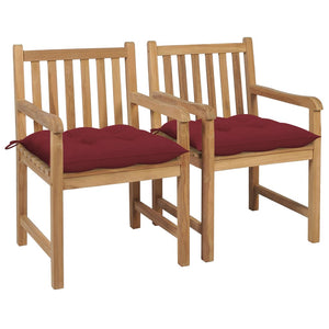 Galleria Design Garden Chairs 2 pcs with Wine Red Cushions Solid Teak Wood