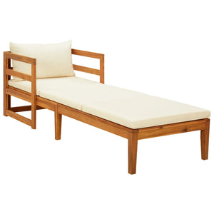 Galleria Design Sun Lounger with Cream White Cushions Solid Acacia Wood